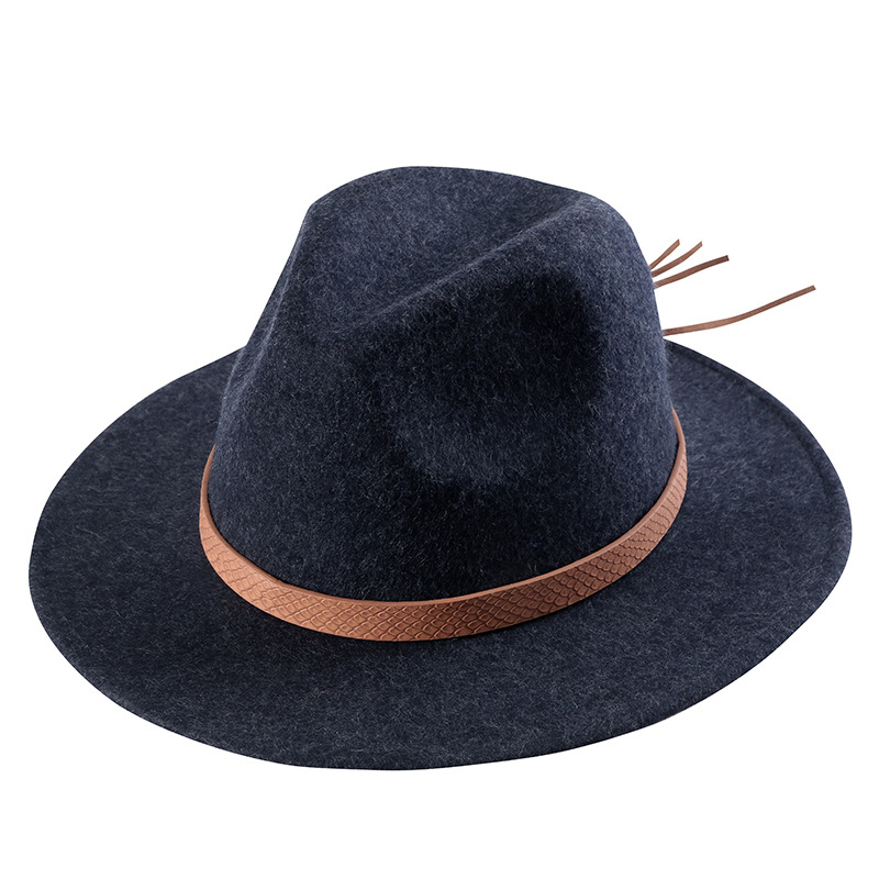 Sombrero de fieltro sombrero de copa lana pura moda europea y americana británica sombrero de lana moda estilo occidental cinturón Jazz sombrero fábrica al por mayor
