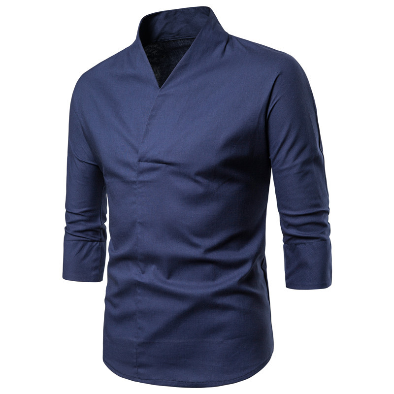 2019 verano nuevo estilo chino camisa de hombre moda suelta algodón Lino 3/4 manga hanfu moda ropa de hombre al por mayor