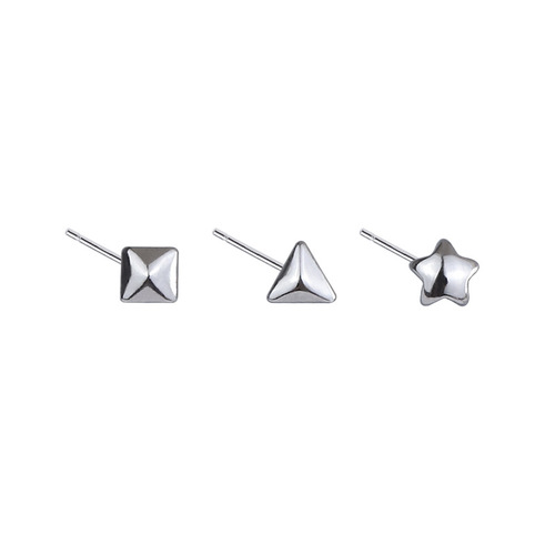 S925 Pure Silver Korean Style Five-pointed Star Earrings Geometric Triangle Shape Ear Studs for Men and Women, Drop Ship
