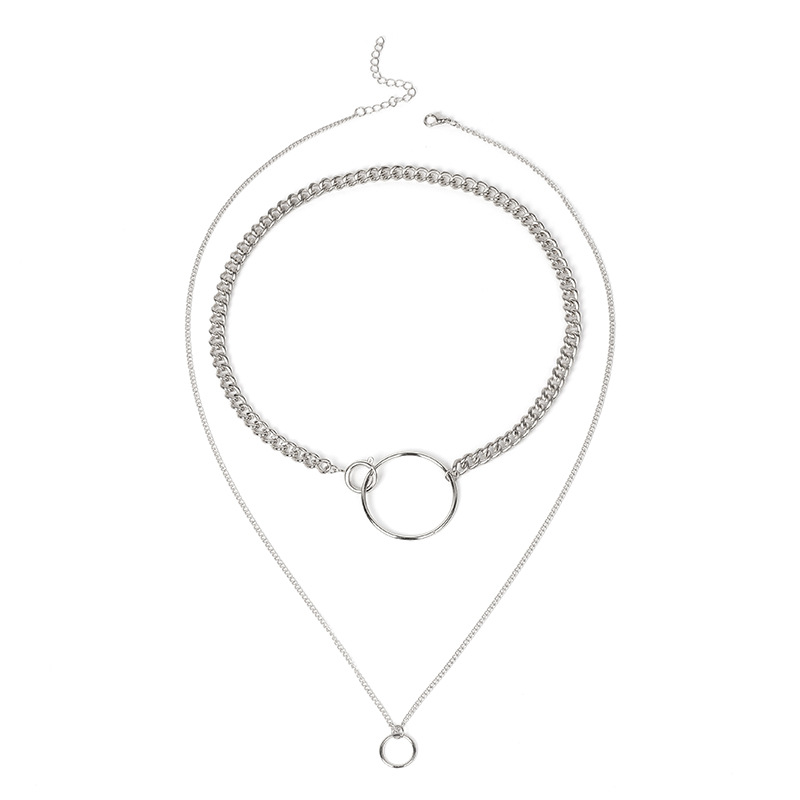 50g Weight Necklace Classification Women'S Gender Gold, Silver Color Hot Selling Fashion Metal Multi-layer Geometric Circle Clavicle Chain 1