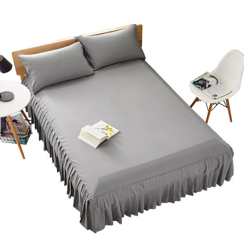 CQ001 European white bed pleated bed sheet bed skirt hotel 1.8m fitted sheet brushed solid color beauty bedspread