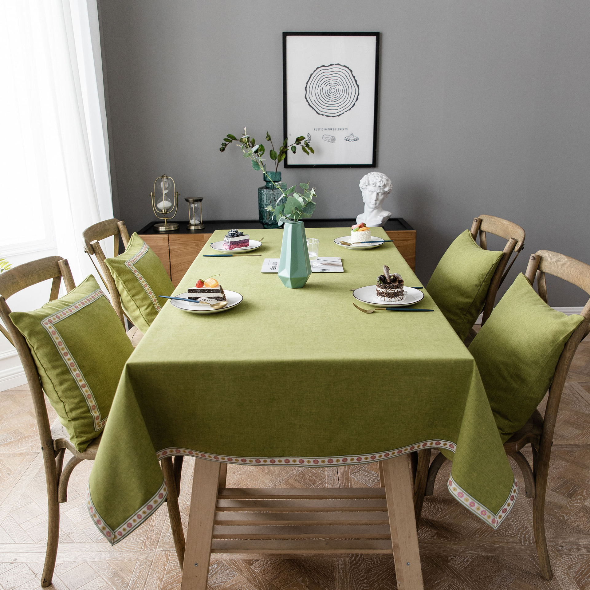 简约现代文艺桌布纯色仿棉麻台布茶几餐桌布布艺小清新绿色