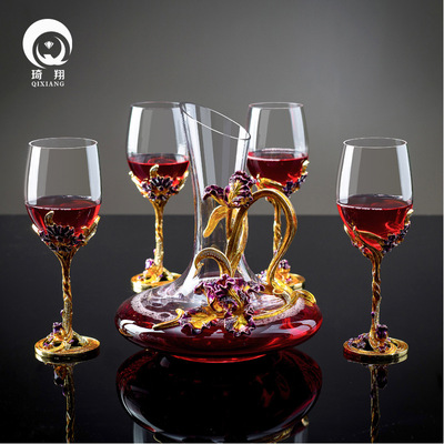 珐琅彩金鸢尾水晶红酒快速醒酒器套装红酒酒具创意红酒倒酒醒酒器