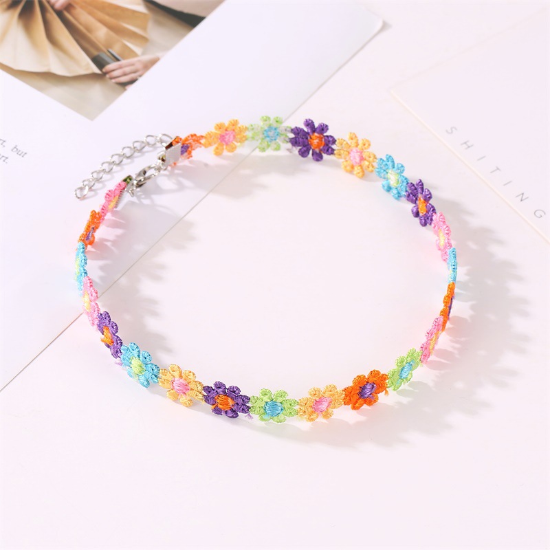 Alloy, Cloth Material Flower Pattern Women'S Gender Sweet Simple Style Flower Alloy Cloth Choker Wholesale