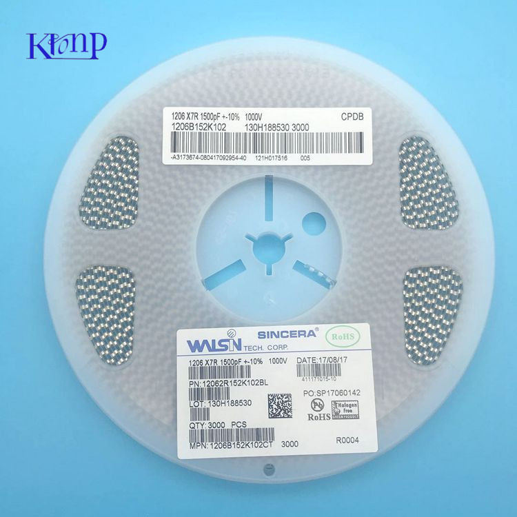 贴片电容 1206 X7R 1500pF  152K 1KV 华新 电容器  原装 现货