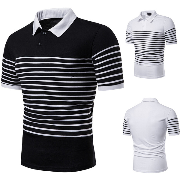 Fashion Matching Design Men’s Short Sleeve T-shirt Chest Stripe 