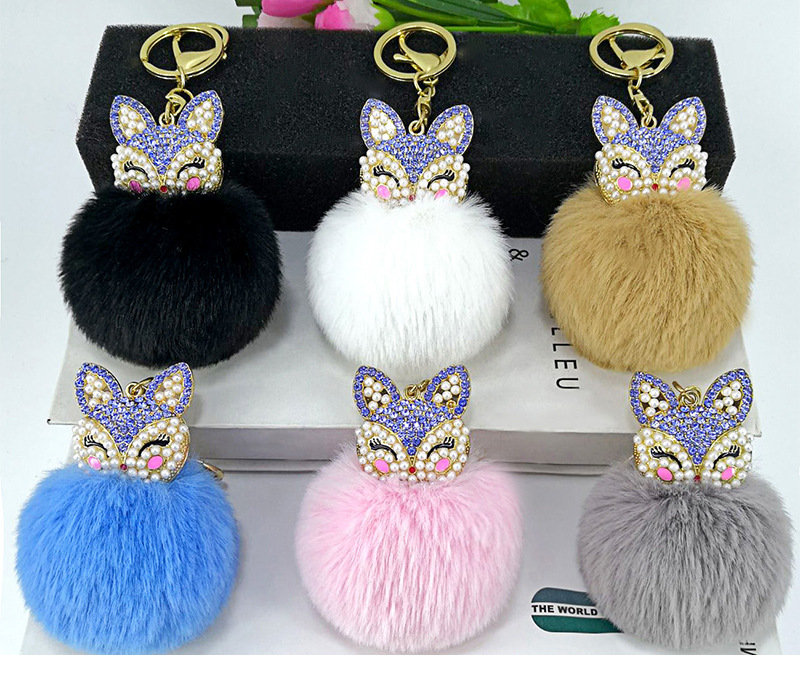 Fashion Alloy Fox Diamond Pearl Rex Rabbit Fur Ball Keychain display picture 1