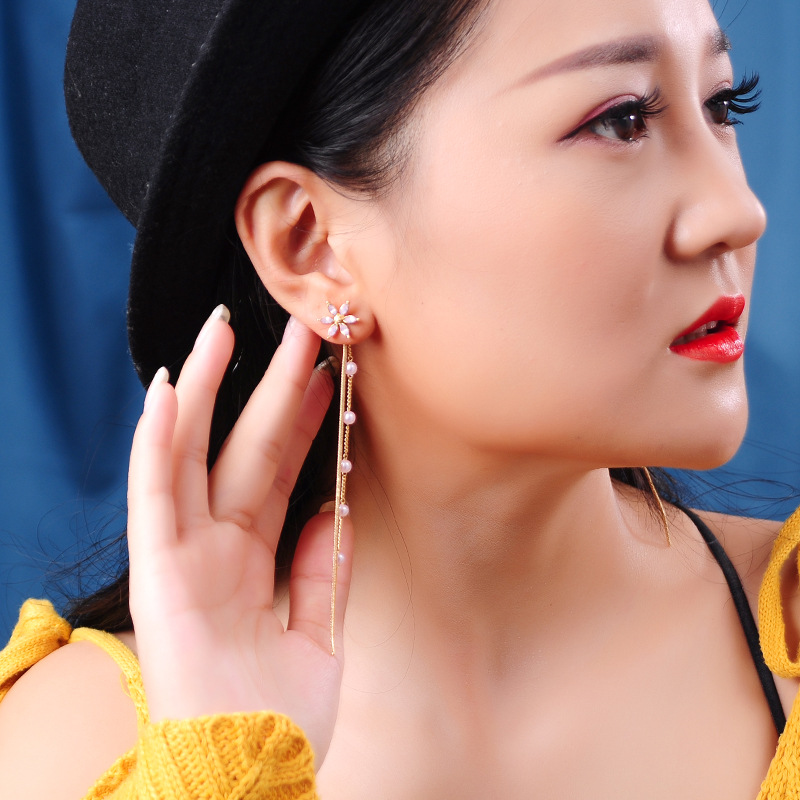 De980138 Super Fairy Long High-end-ohrringe Weibliche Japanische Und Koreanische Wald Perlen Quaste Ohrringe Internet-promi-blumen Ohrringe display picture 12