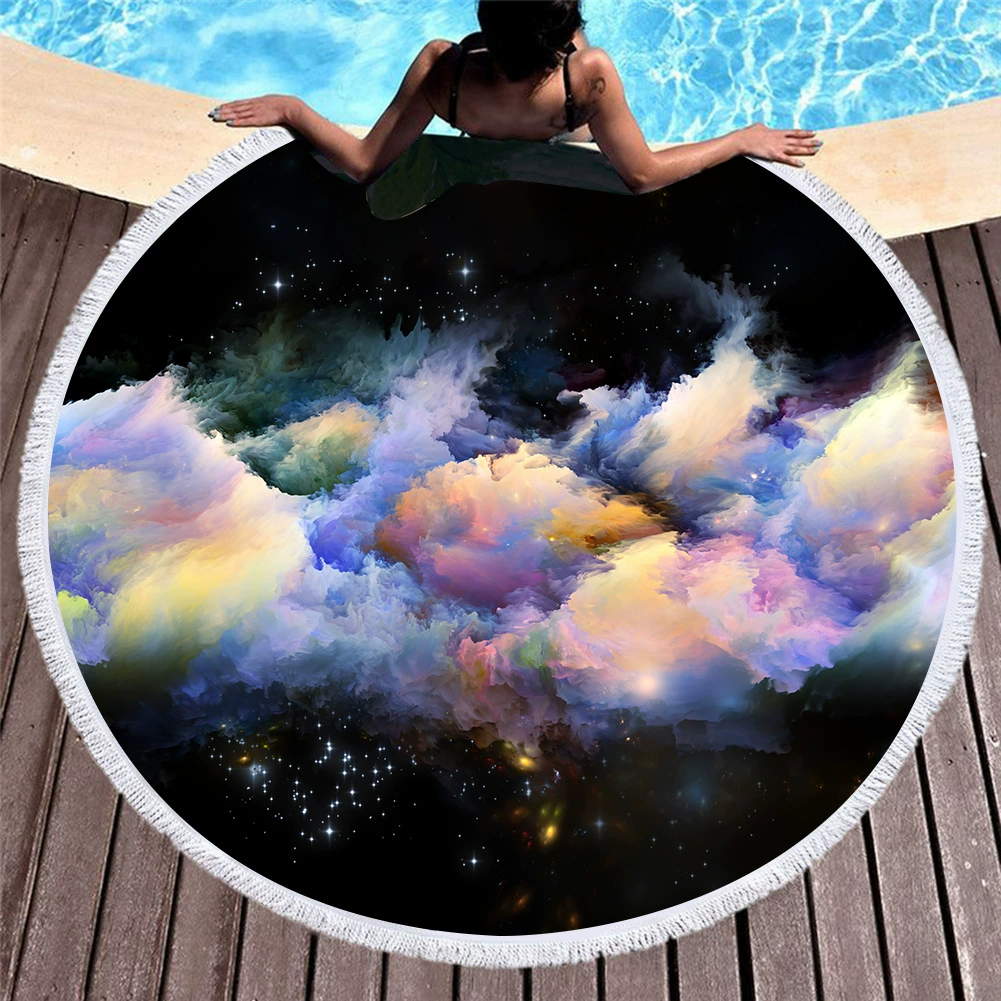 Трансграничная Мода звезда полотенце ткань 3D цифровая печать негабаритных круглое пляжное полотенце кисточкой боковая подушка