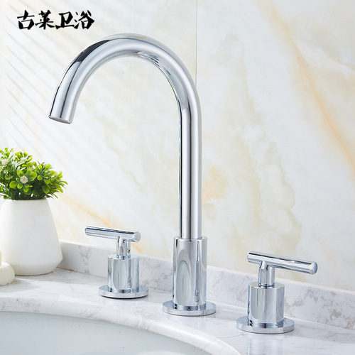 European style golden three-hole basin faucet hot and cold split washbasin bathroom cabinet bathroom all copper simple