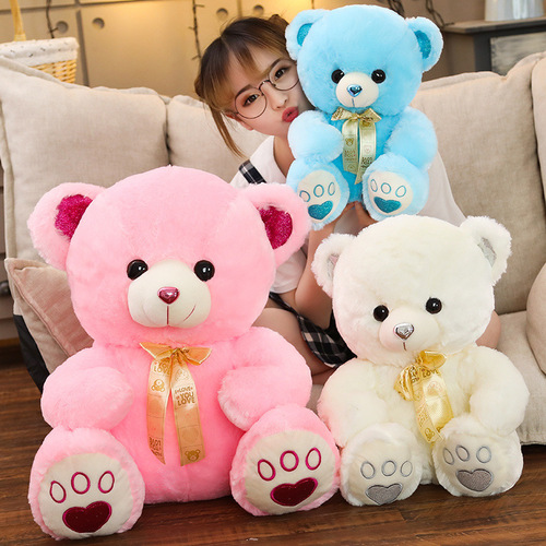 Cute Colorful Ribbon Bear Plush Toy Doll Small Hugable Teddy Bear Rag Doll Valentine's Day Gift Wholesale