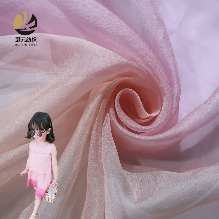 Fabricante de suministro de 30d chiffon rosa tela de gradiente de verano vestido