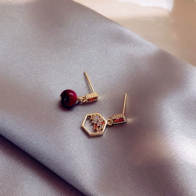 Silver needle, asymmetrical short earrings, silver 925 sample, micro incrustation, light luxury style