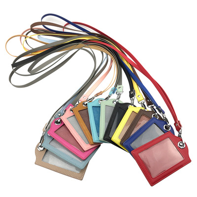 廠家直供卡套工作證件卡套挂繩定制胸卡皮質創意工作牌橫豎款跨境