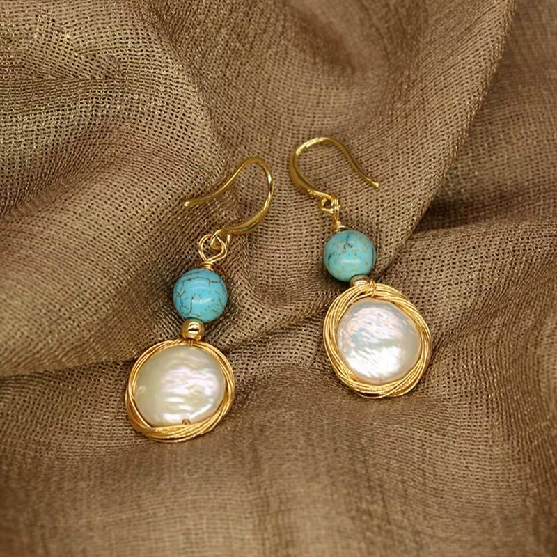 Pearl drop earrings, 925 silver hooks, gold‑plated, freshwater pearls, French style