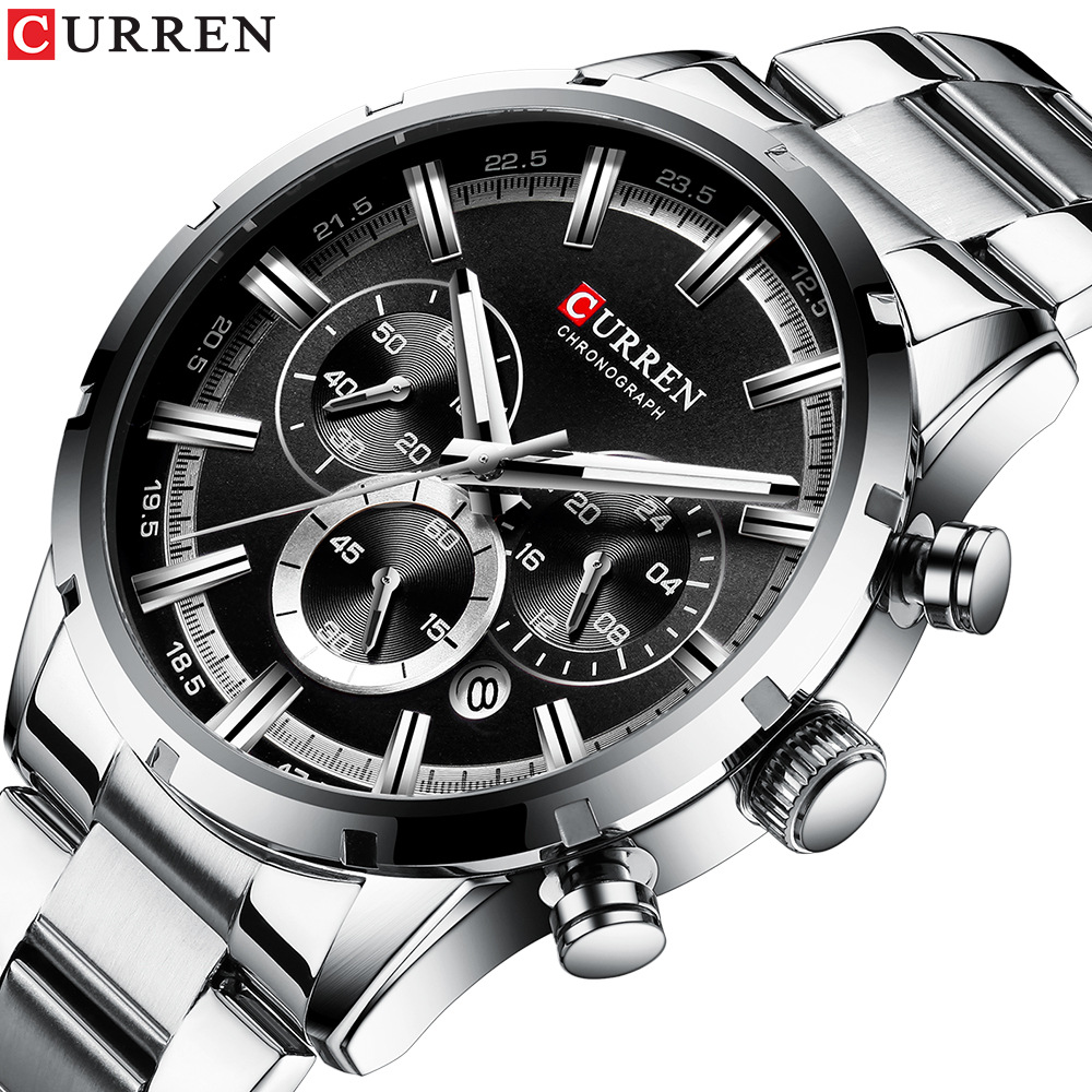 Curren / Karien New 8355 Men's Watch Waterproof Quartz Six-pin Calendar Steel Belt Business Men's Watch