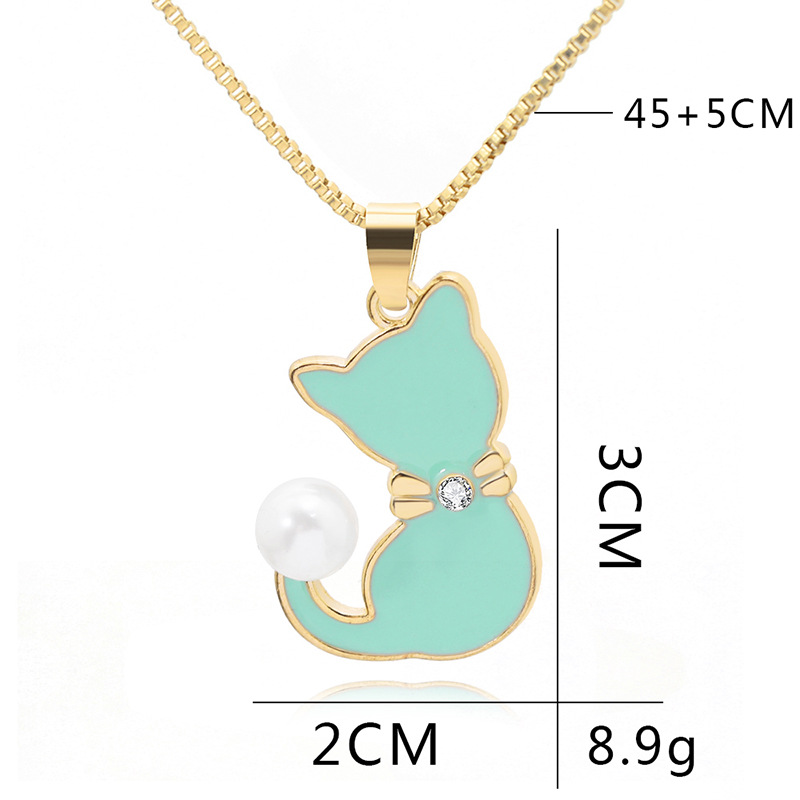 Necklace Clavicle Chain Wild Cute Cartoon Alloy Dripping Pearl Cat New Clavicle Chain Wholesale Nihaojewelry display picture 1