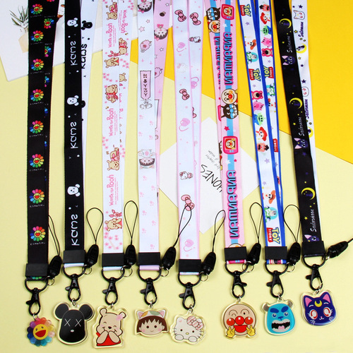 Mobile phone lanyard widened version for women fabric lanyard rope long and short mobile phone chain pendant pendant chain key cartoon