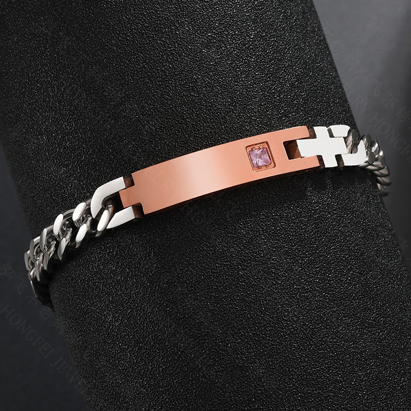 Stainless Steel Material Geometric Pattern Lettering Bracelet Stainless Steel Chain Diamond Couple Id Bracelet