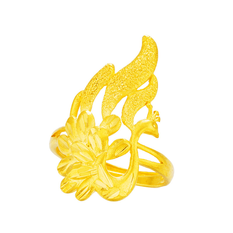 Vietnam arena oro 24K moneda europea anillo abierto grande Peacock Phoenix anillo de las mujeres durante mucho tiempo no se desvanece arena joyería de oro