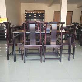 红木家具赞比亚血檀餐桌椅组合新中式长方形吃饭桌 实木餐桌