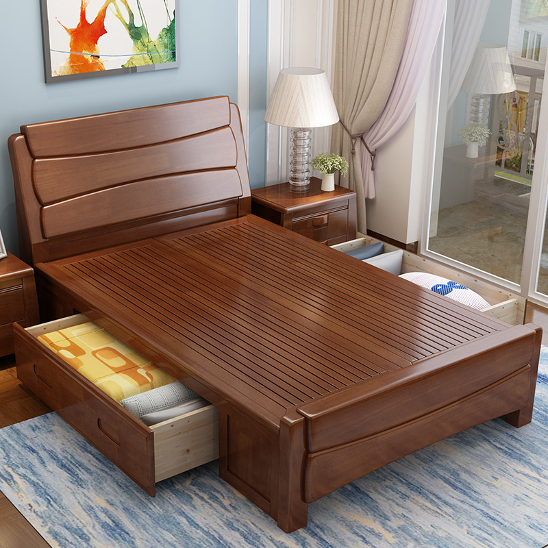 实木儿童单人床1.2 1.35 1米儿童小户型高箱储物床现代简约特价床|ms