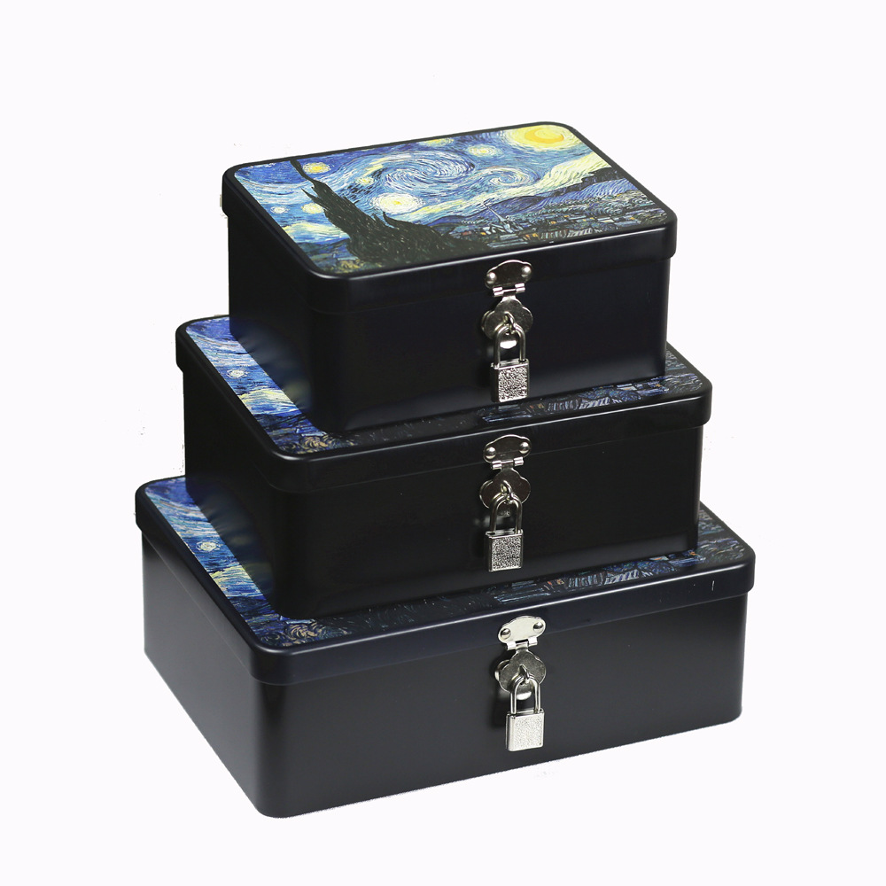 Caja de hierro con cerradura papelería creativa caja de dinero Mini caja de hierro de metal caja de almacenamiento caja de contraseña caja de almacenamiento conjunto de tres piezas image 10