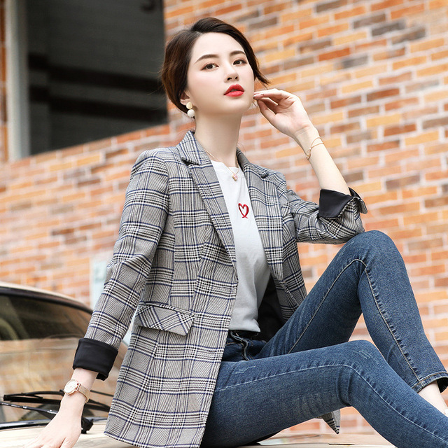 Autumn new style jacket lapel fashion checked suit professional suit