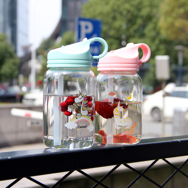 创意成人独角兽吸管玻璃杯少女男学生网红水杯儿童可爱潮流随手杯|ms
