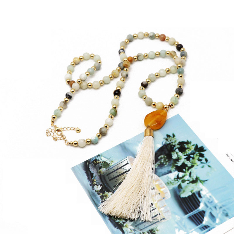 Long Stone Bead Necklace Tassel Necklace Sweater Chain display picture 2