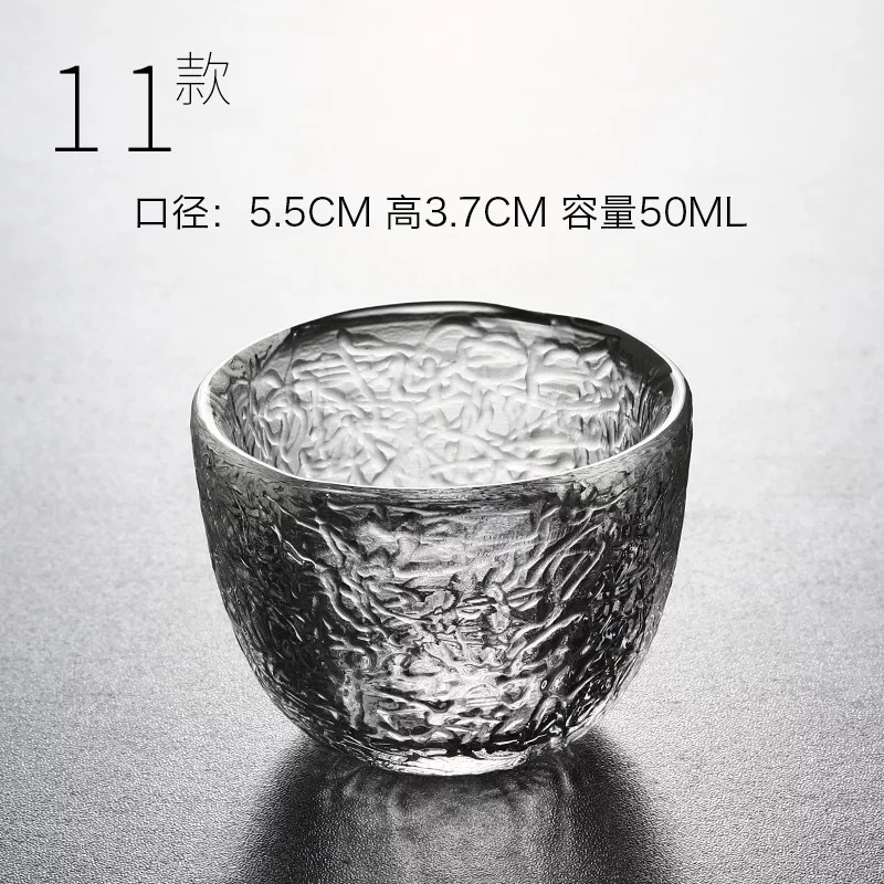 Estilo japonés hecho a mano patrón de martillo de vidrio pequeña taza de té engrosada resistente al calor taza de té transparente Master Cup Kung Fu taza individual