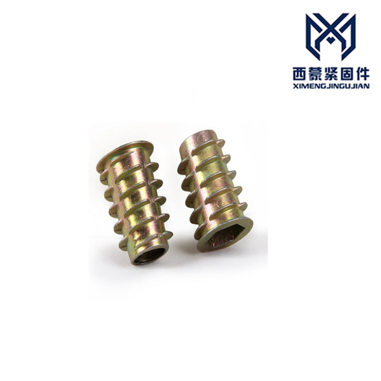 现货供应锌合金带介内外牙 家具预埋螺母 铁梯形螺帽 T型家具实木