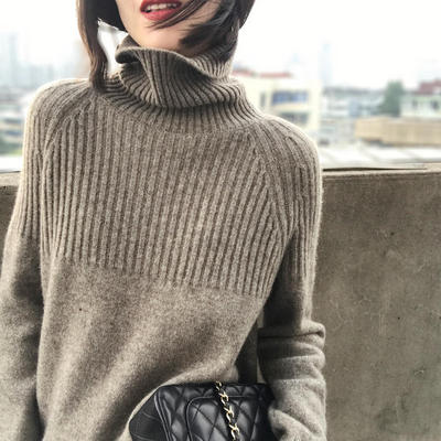 2020 Autumn and winter Women's wear sweater High collar Sprout Easy Base coat Solid thickening Women Sweater knitting Large