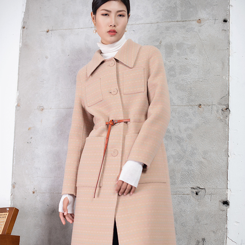 Double-sided it Wool coat 2019 New winter tailored collar Self cultivation Frenum Waist Mid length version coat