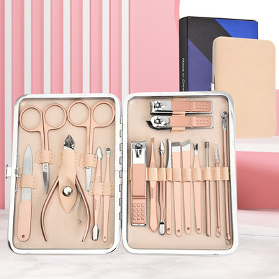 Stainless steel Rose Gold 18 Nail cutters Nail clippers suit Nail enhancement Manicure tools suit Yangjiang Beauty Set