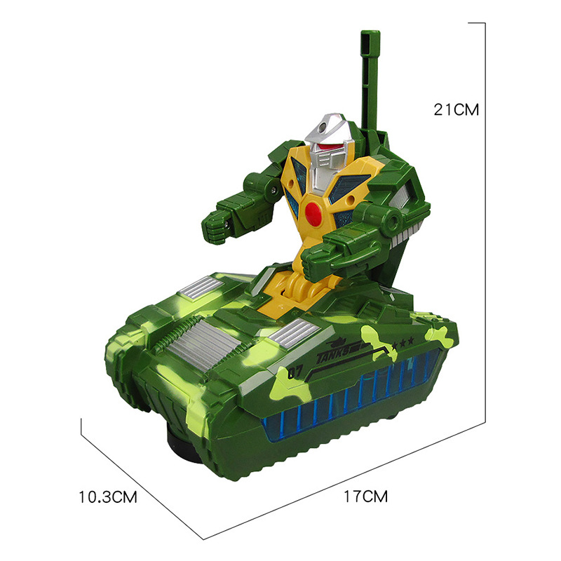 Deformación eléctrica tanque de rotación universal de música ligera robot de juguete eléctrico serie militar modelo de juguete