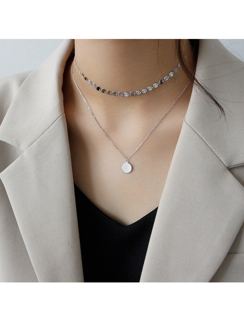 Korean Style Geometric Disc Double Layer Silver Necklace display picture 4