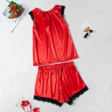 Шелковая сексуальная тонкая пижама, топ с чашечками, шорты, комплект, Amazon, в корейском стиле, короткий рукав, эффект подтяжки