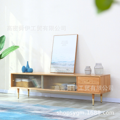 高密厂家直销北欧实木电视柜白橡木推拉门视听柜组合日式客厅家具|ms