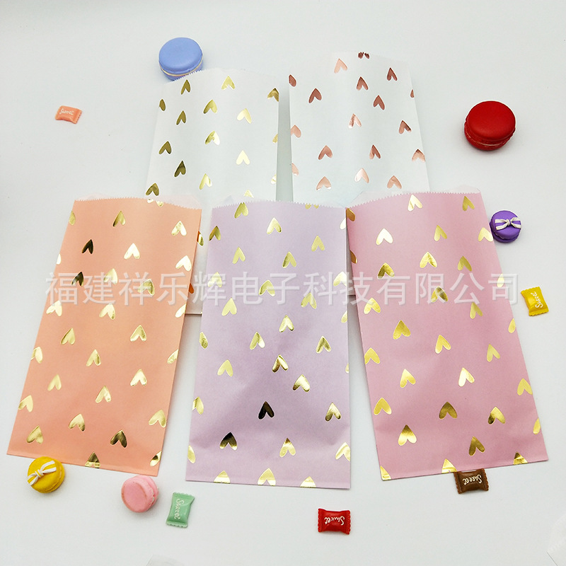 烫金爱心食品小包装袋玫瑰金心形印花纸袋回礼烘焙甜点打包袋子