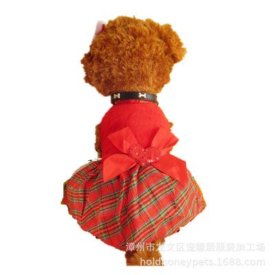 新款寵物衣服批發廠家直銷HOLDHONEY狗狗衣服秋裝紅色格子裙