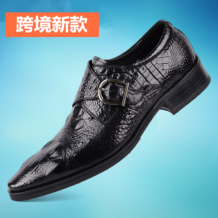 Men'S New Super Large Crocodile Pattern Formal Leather Shoes Buckle Crocodile Shoes