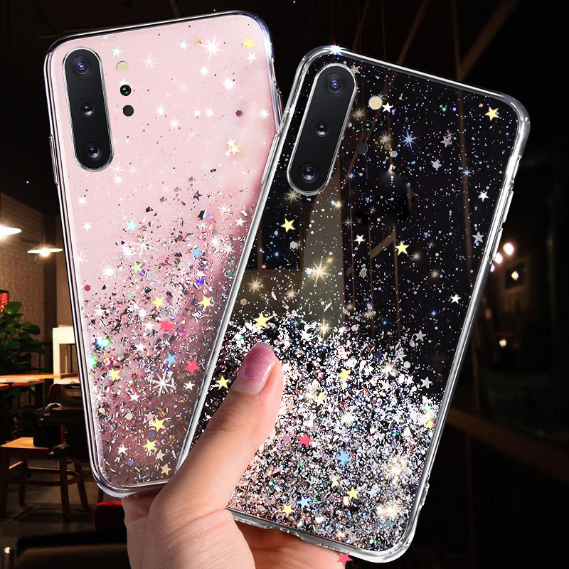 Applicable To  S10 Phone Case Starry Sky Glitter Silver Foil Galaxy Ya70 Soft Case Note10 Soft Protective Case display picture 2