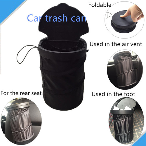 Car retractable trash can hanging seat back storage bag organizer flip-top storage box car oxford cloth
