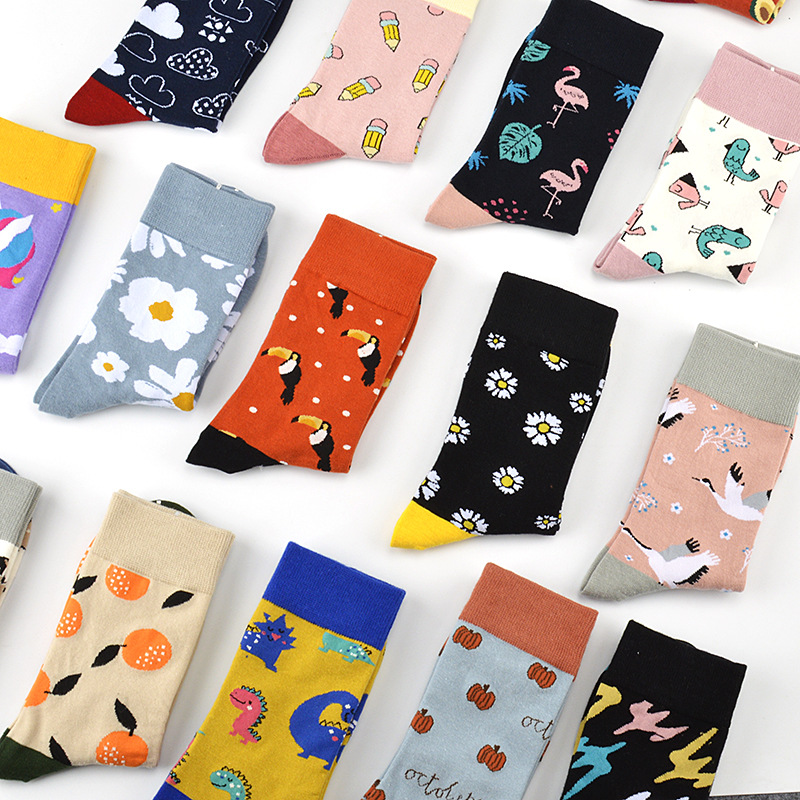 Cartoon pattern cotton men and ladies long tube socks Japanese fruit animal candy color INS tide stockings factory direct sales