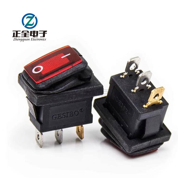 防水翘板开关KCD1 15*21mm防水带灯船型开关 2脚2档防水电源开关