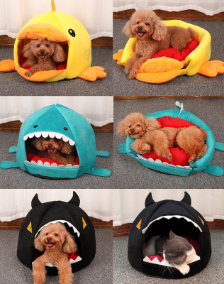 new pattern Shark pet kennel Yellow duck Cat litter kennel Closed Autumn and winter keep warm Pet Waterloo Cushion