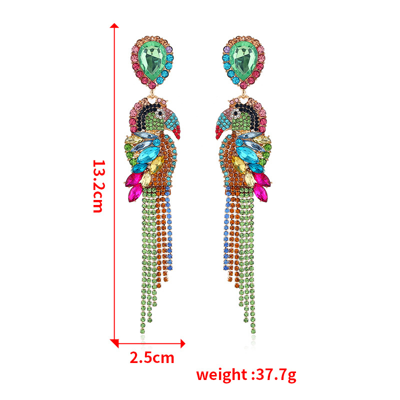 1 Pair Glam Tassel Parrot Inlay Alloy Rhinestones Drop Earrings display picture 1