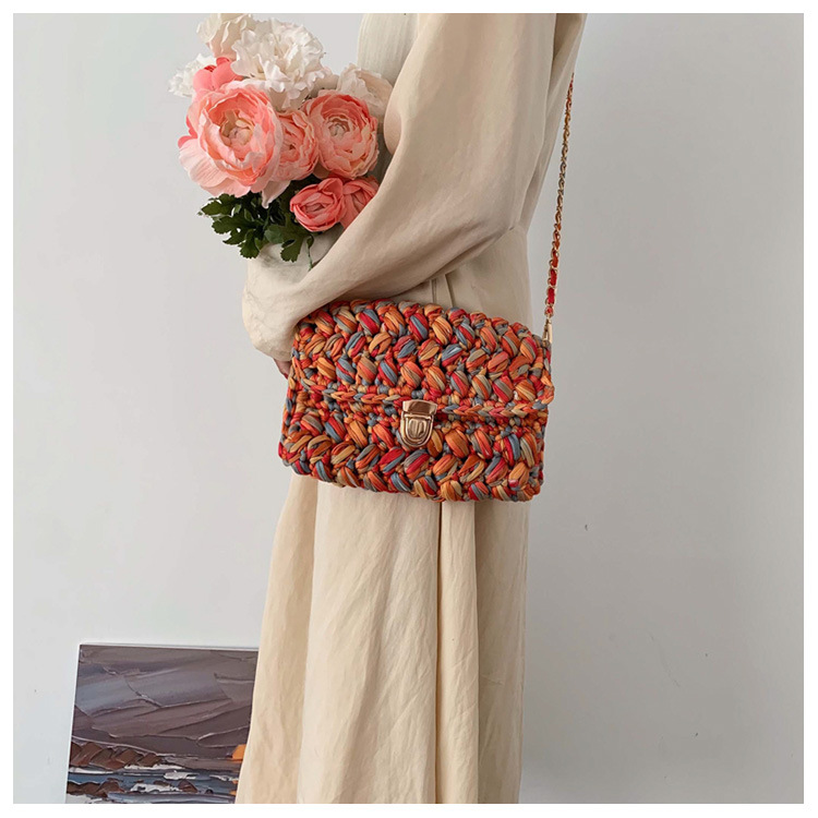 375g Weight Lock clasp Closure Type Single Shoulder Strap Strap Type Straw Bag Bags Type Travel, Street, Shopping Occasion Braid Material Color Block Pattern All Seasons, Spring&Summer Season Women's Gender Cute, Vacation Style Square Shape Women's Braid Color Block Cute Vacation Square Lock Clasp Straw Bag 13