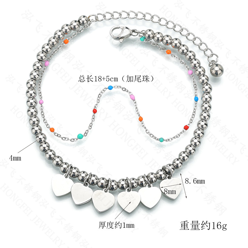New Simple Fashion Heart-shaped Bracelet Stainless Steel Adjustable Ball Heart Color Rice Beads Bracelet display picture 1